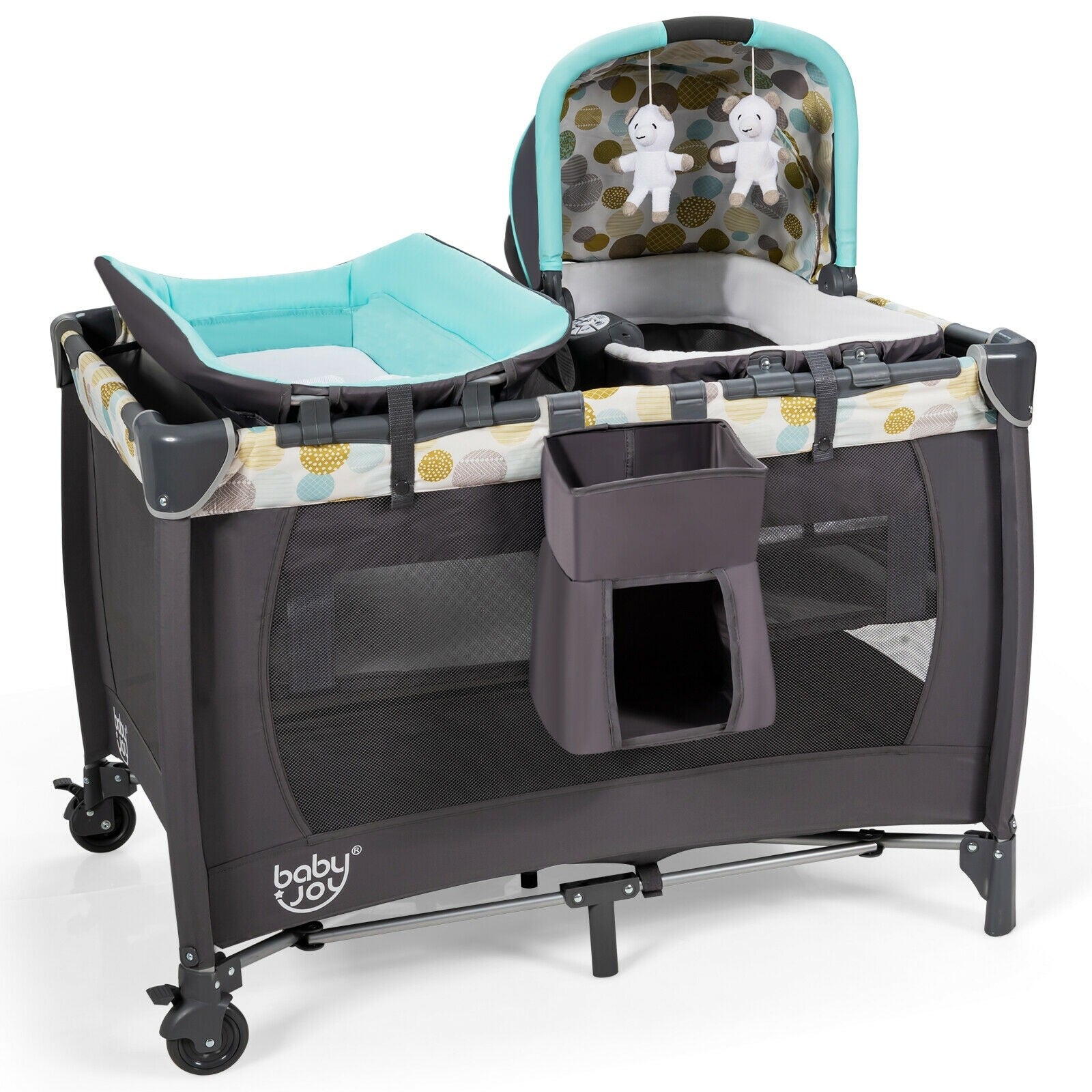 BABY JOY Nursery Center, 4-in-1 Portable Pack and Play w/ Cradle & Diaper Changing Table