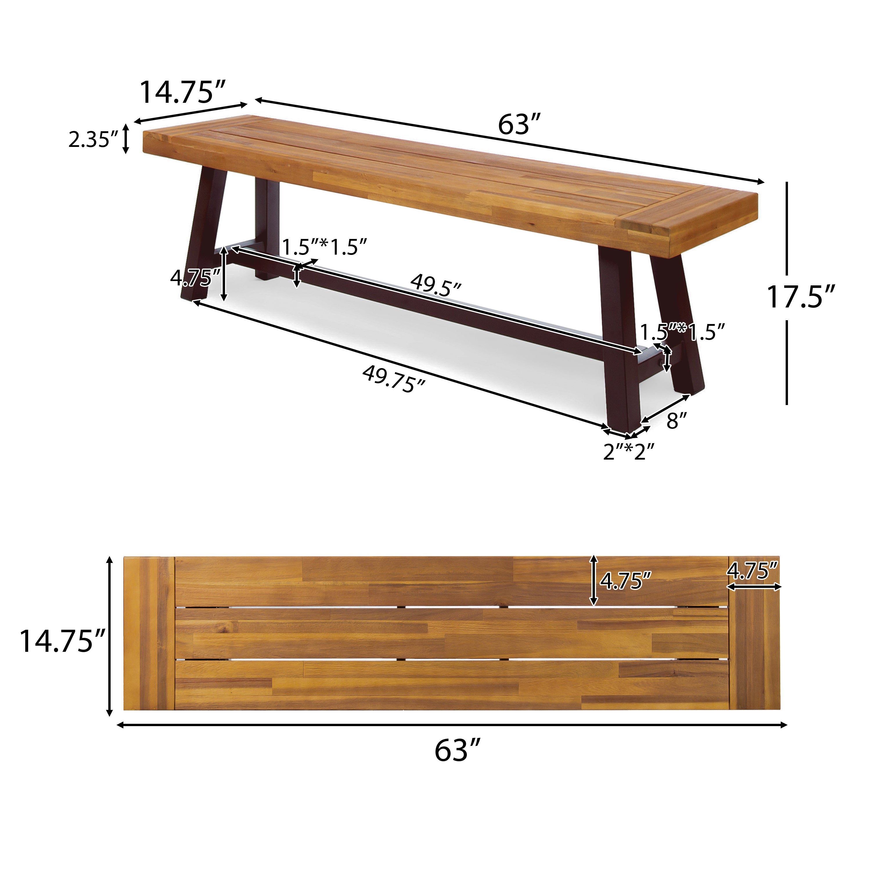 Bowman Outdoor Acacia Wood Benches, Set of 2