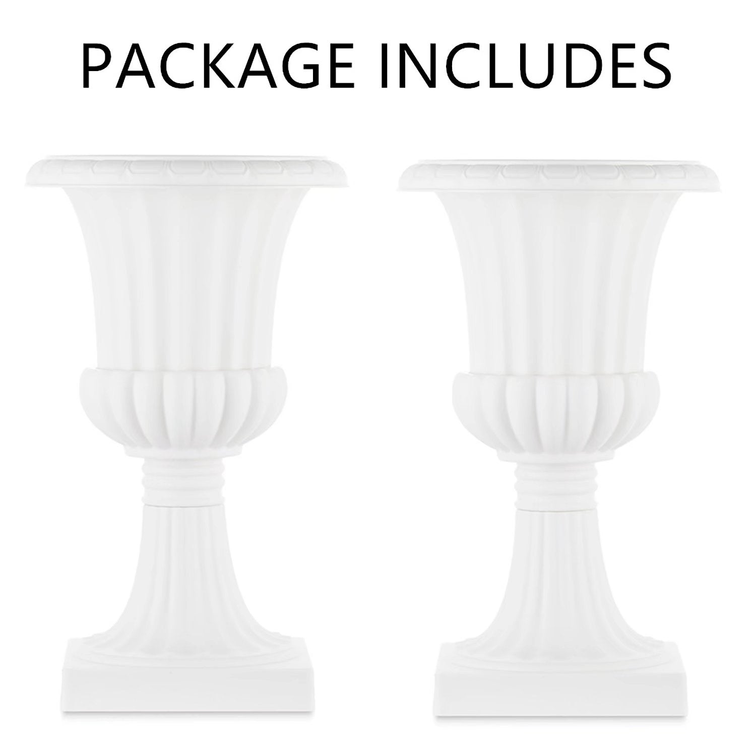 Urn Planter for Outdoor Plants 19.7 inch Tall White Plastic Garden Plant Pot 2 Pack