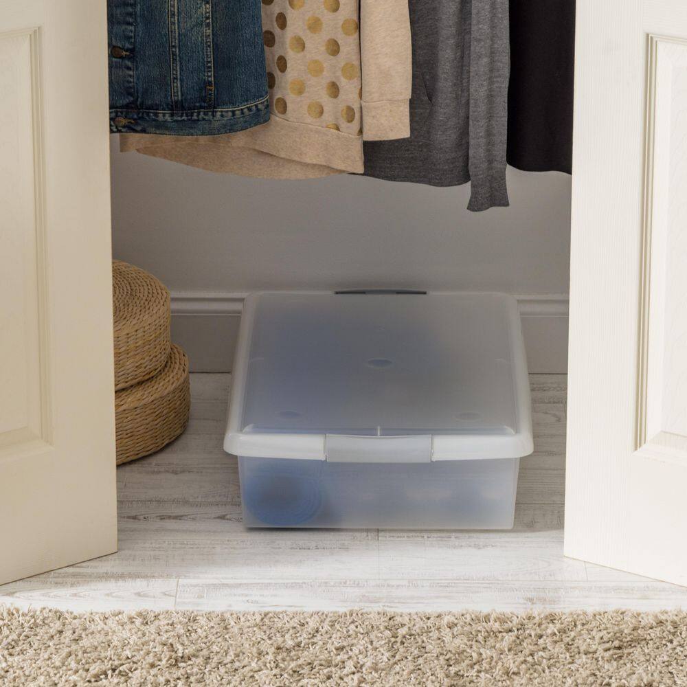 IRIS 40-Qt. Underbed Store and Slide Storage Box in Clear Tan Handle 170291
