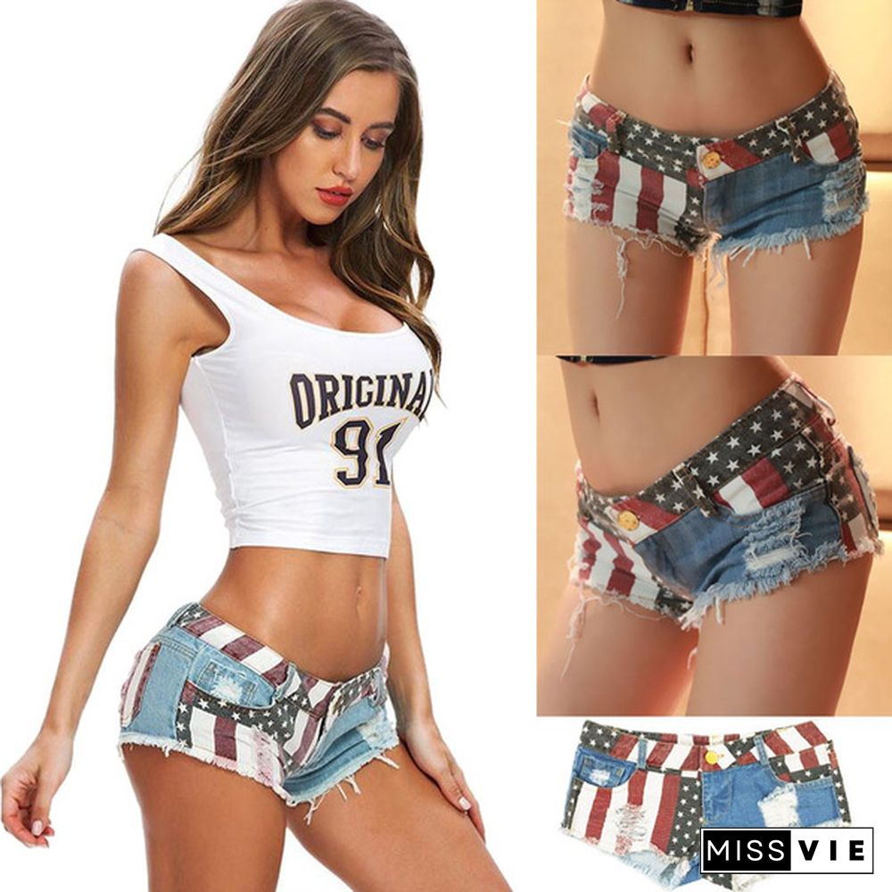 Fashion USA American Flag Print Sexy Summer Women Denim Short Shorts US Flag Casual Shorts Jeans