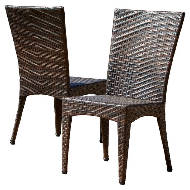 Brooke Set Of 2 Wicker Patio Chairs Multi Brown Christopher Knight Home