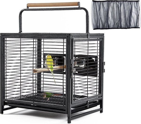 Yaheetech Iron Travel Bird Cage Carrier， Hammered Black， 26-in