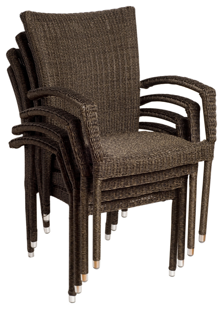 Bari 4 Piece Wicker Patio Armchair Set   Tropical   Outdoor Dining Chairs   by Amazonia  Houzz