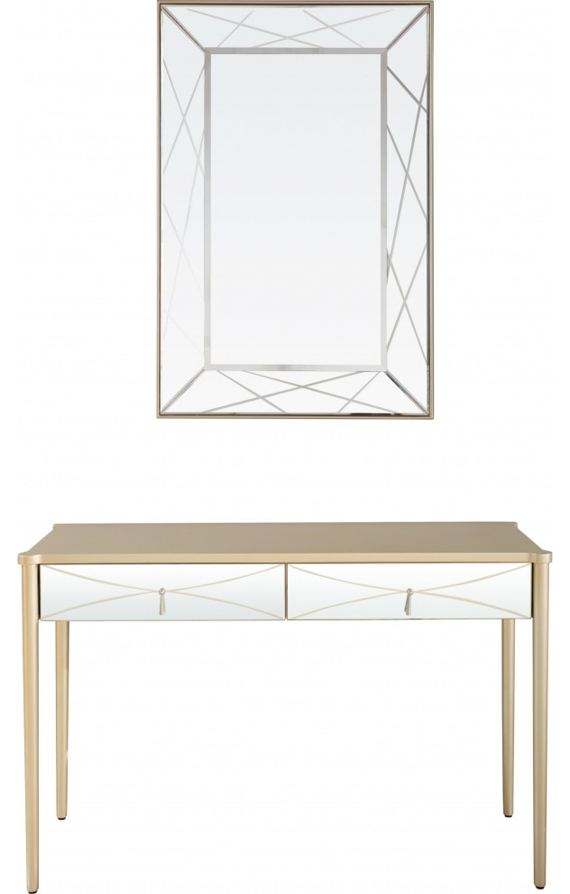 Champagne Finish Mirror and Console Table   Midcentury   Console Tables   by UStradeENT LLC  Houzz