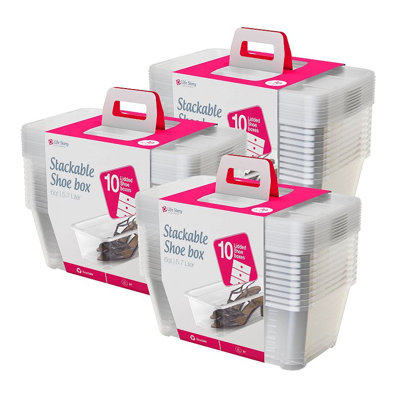 Life Story 6L Shoe and Closet Storage Box Stacking Containers， Clear (30 Pack)