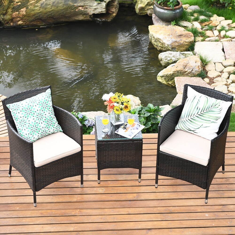 Gymax 3PCS Patio Rattan Chair   Table Furniture Set Outdoor w/ Beige   See Details