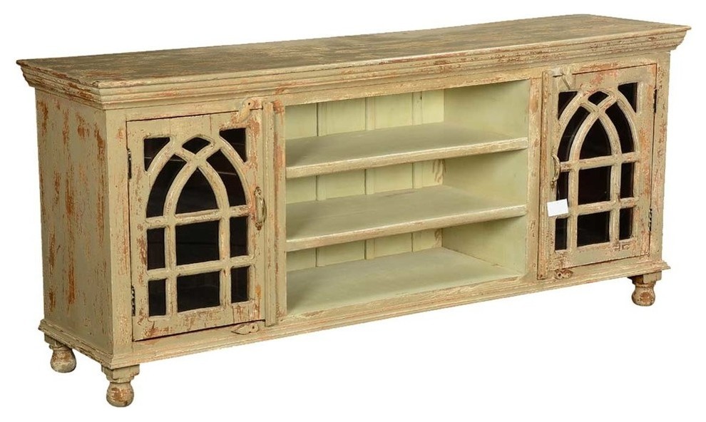 Gothic Arches Grille Mango Wood 70.5 quotTV Console Media Cabinet   Farmhouse   Entertainment Centers And Tv Stands   by Sierra Living Concepts Inc  Houzz