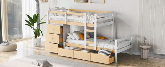 Twin over Twin Loft Bunk Bed with Drawers and Ladd...