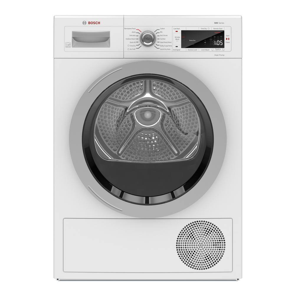 Bosch 500 Series 4 cu. ft. 240-Volt Home Connect White Stackable Electric Ventless Heat Pump Compact Dryer ENERGY STAR WTW87NH1UC