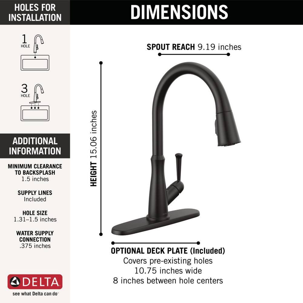 Delta Westville Single Handle Pull Down Sprayer Kitchen Faucet in Matte Black 9110-BL-DST