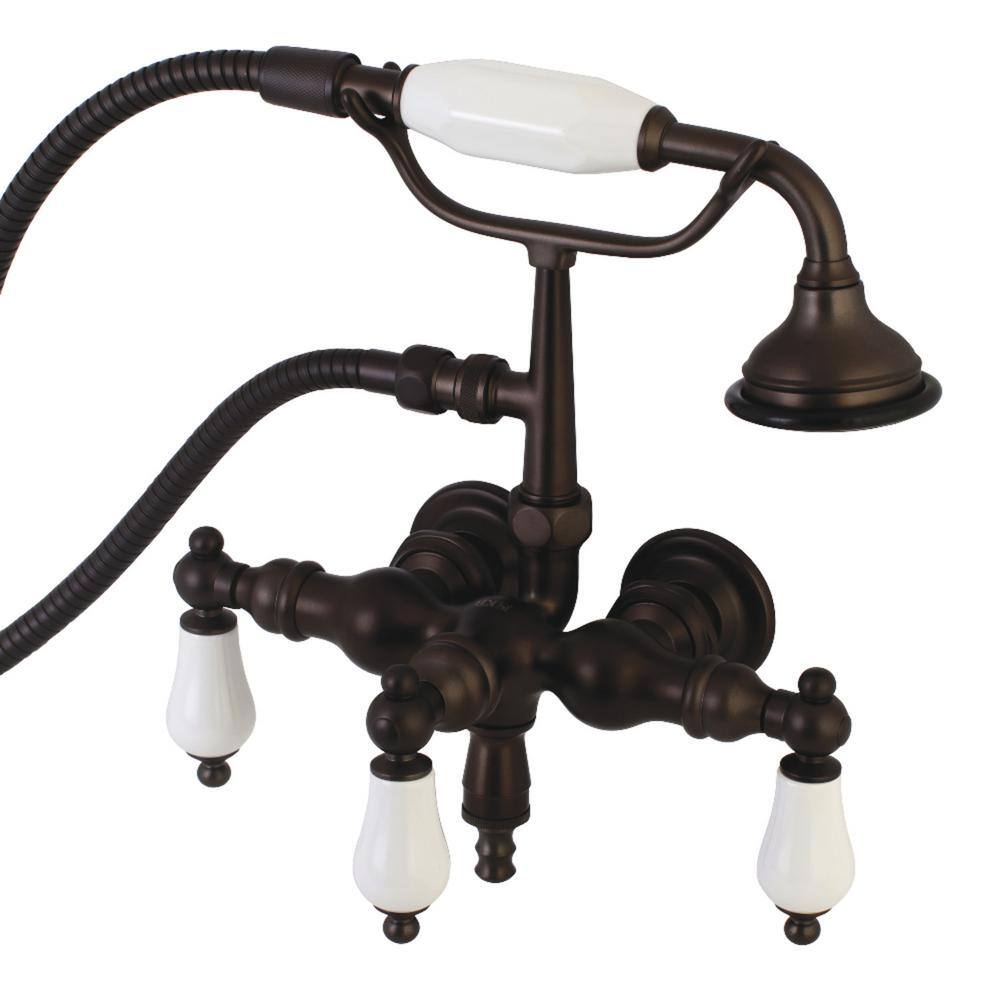 Kingston Brass Vintage 3-38 in. Center 3-Handle Claw Foot Tub Faucet with Handshower in Oil Rubbed Bronze HAE23T5