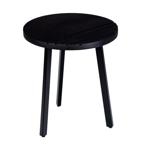 18 inch Round Mango Wood Side End Table  Grooved D...