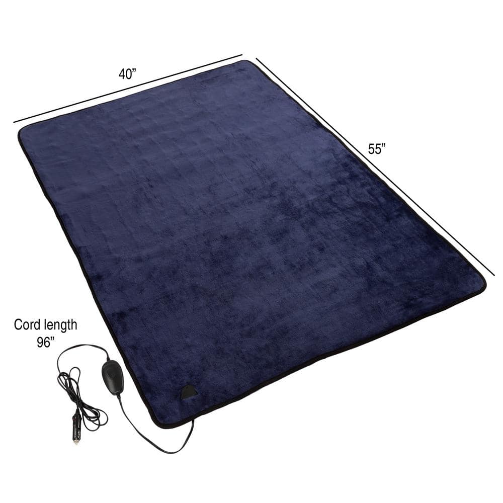 Stalwart Blue Polyester 12 Volt Electric Heated Car Blanket Travel Throw Fleece HW6000009