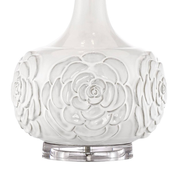 Tall White Ceramic Glaze Textured Floral Drum Shade For Bedroom Living Room Bedside