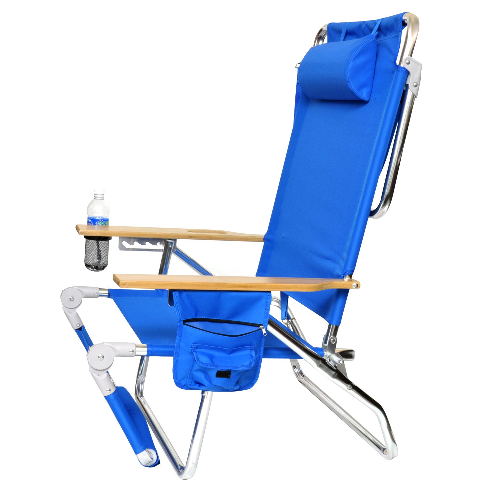 Deluxe 3 in 1 Lay Flat Aluminum Beach Chair Lounger with Drink Holder and Large Storage Pouch