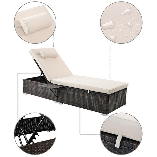 2 Piece Patio Rattan Reclining Chair Furniture Set with Side Table and Comfort Head Pillow