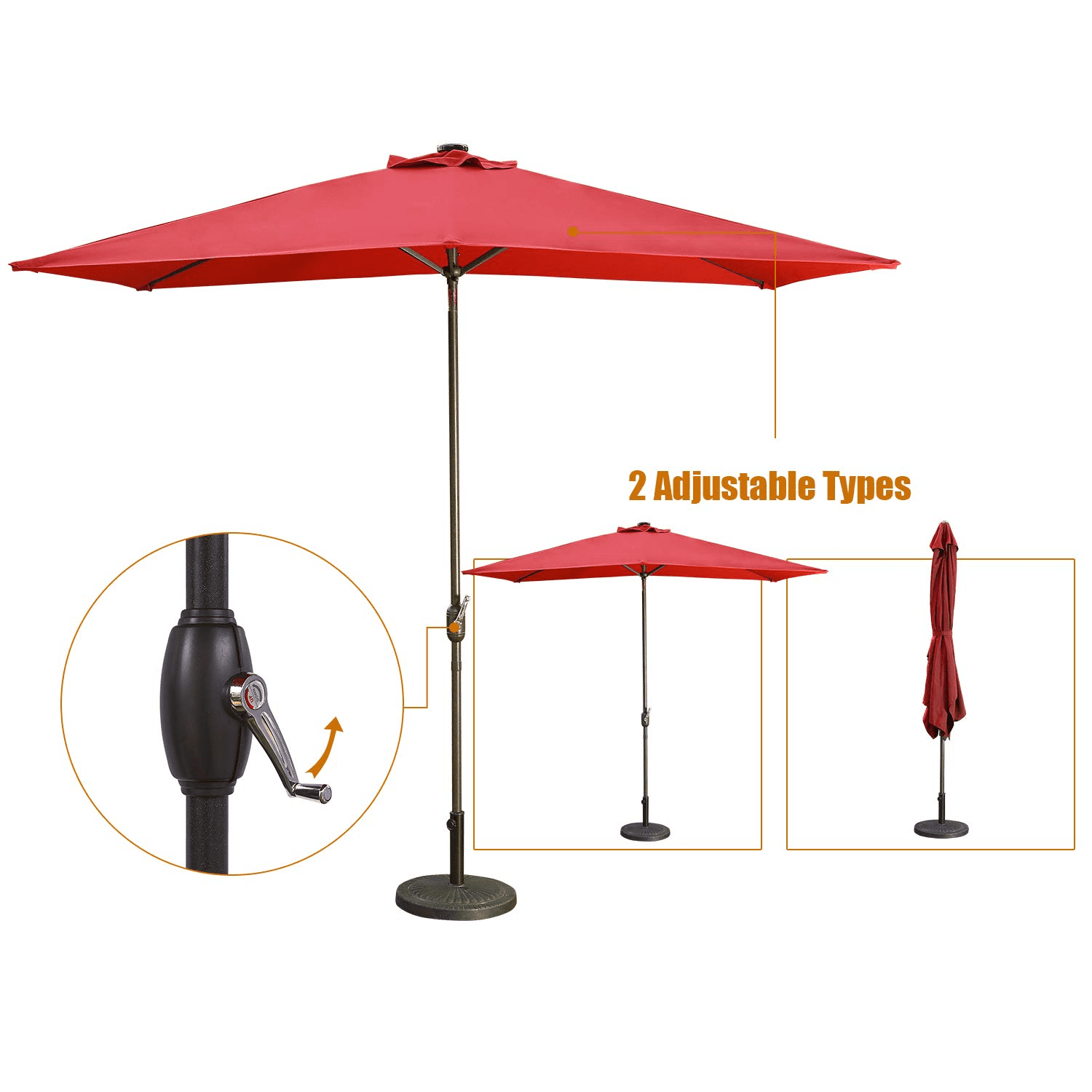 Cozyhom 10 x 6.5 ft Rectangular Patio Umbrella Outdoor Market Table Umbrella with Tilt and Crank 6 Sturdy Ribs for Deck Lawn Pool, Red