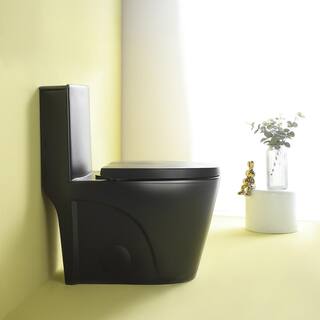 FAMYYT One-Piece 1.11.6 GPF Dual Flush Elongated Toilet in Matte Black with Soft-Close Seat XJ-23T01-MB-L