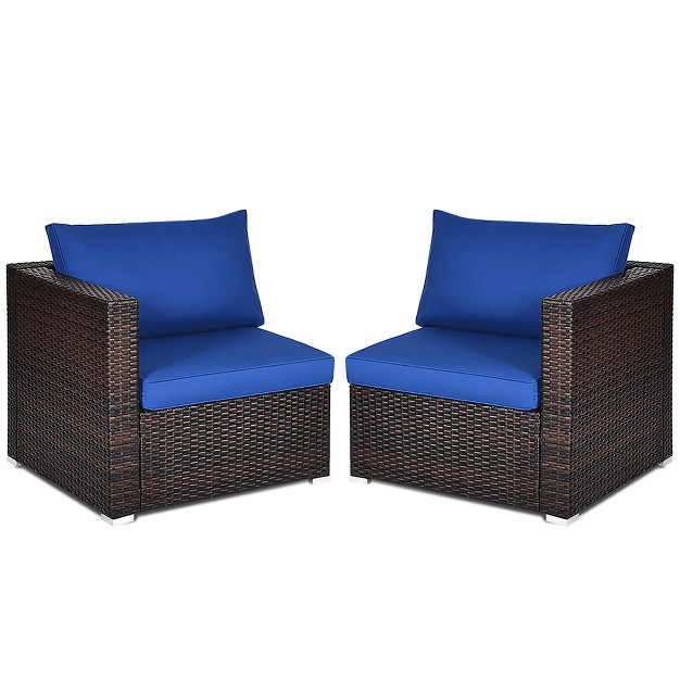 Costway 2pcs Patio Rattan Corner Sofa Sectional Furniture Cushion