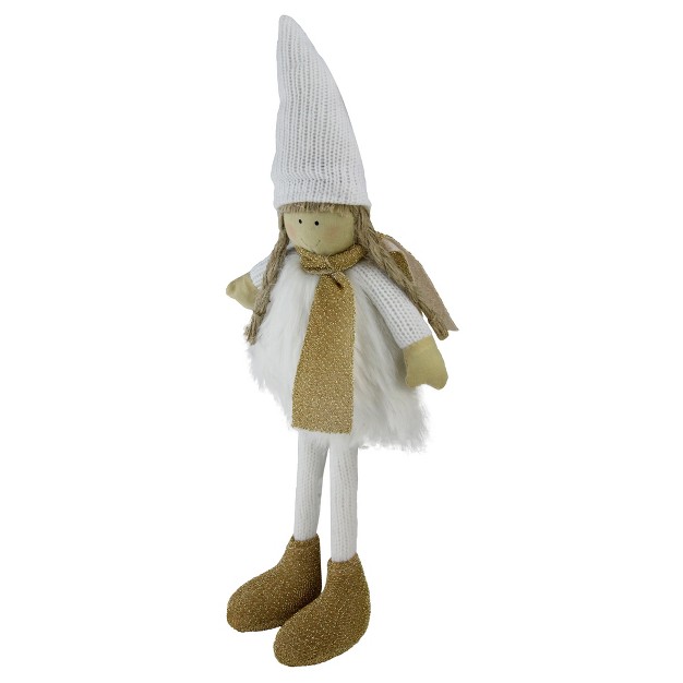 Gold And White Standing Girl With Hat Tabletop Decoration