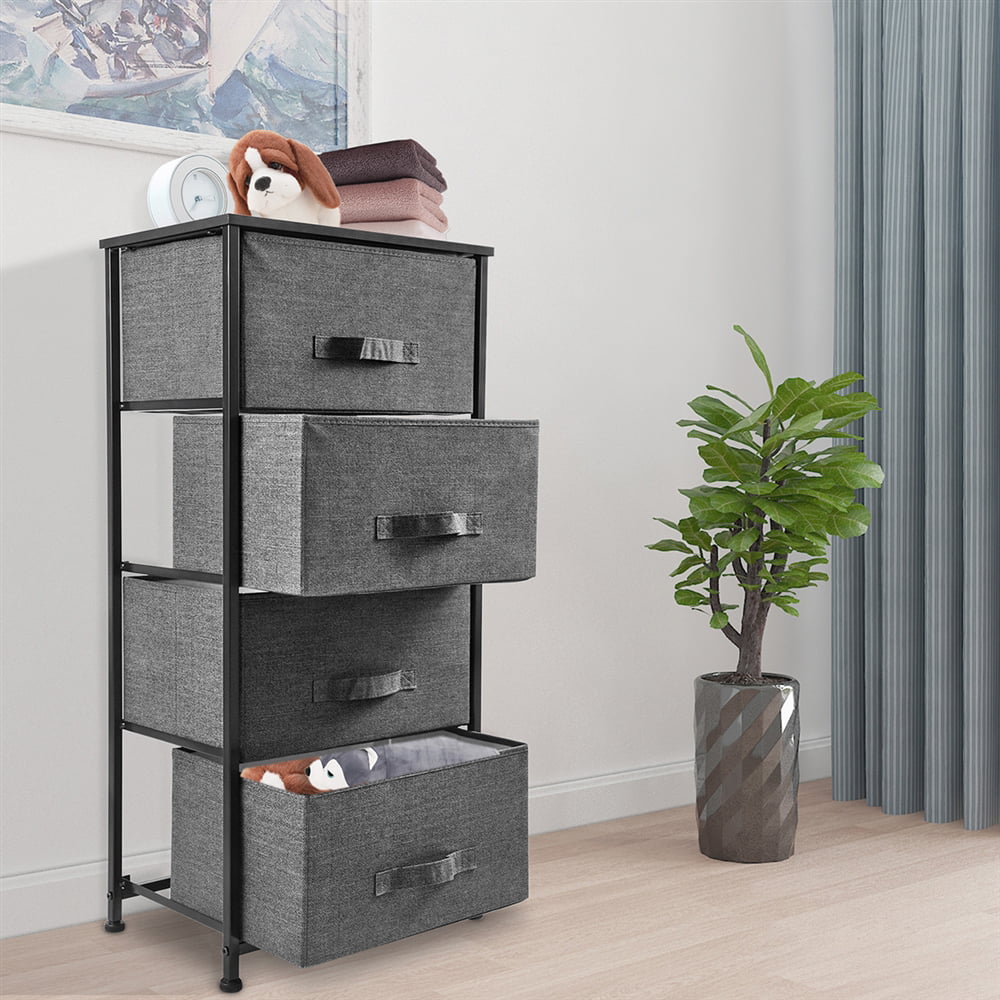 Bigroof Vertical 4 Drawers Dresser Storage Tower,Closet Organizer Unit Chest Fabric Bins for Bedroom,Hallway,Entryway,Dark Gray