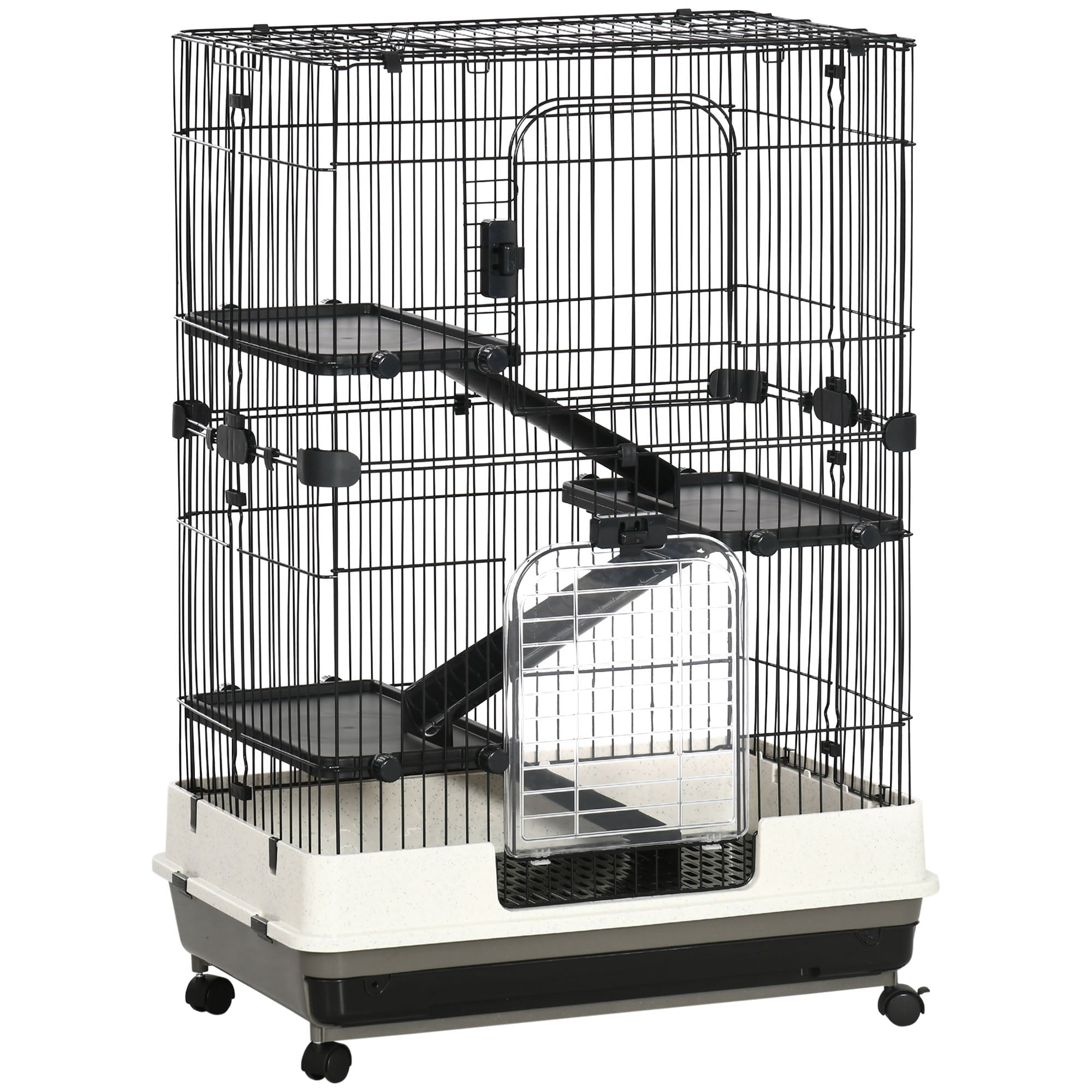 Pawhut 32”L 4-Level Indoor Small Animal Hamster Cage with Wheels， Black