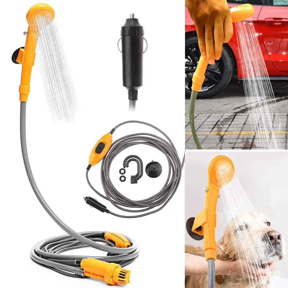 Portable Camping Shower Hiking Travel 12V Car Cigarette Lighter Outdoor Bath Shower of Plant Watering Car Cleaning Pet Bath Pump