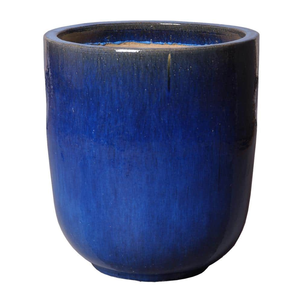 Emissary 24 in. D x 27 in. H Blue Ceramic Round Planter with Drainage Hole 12474BL-2