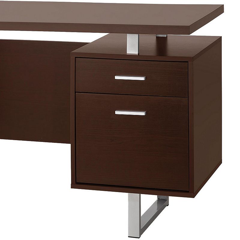 Double Pedestal Office Desk With Metal Sled Legs， Brown