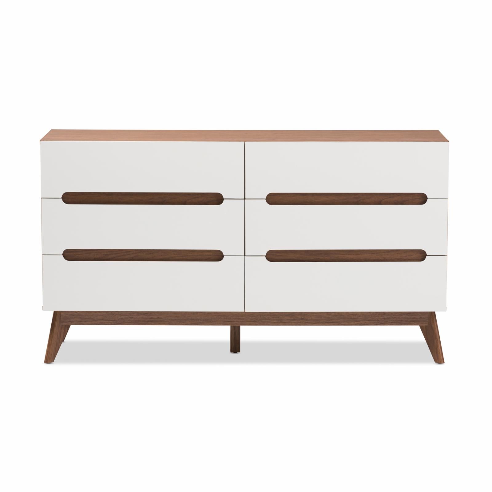 Baxton Studio Calypso White and Walnut Wood 6-Drawer Storage Dresser