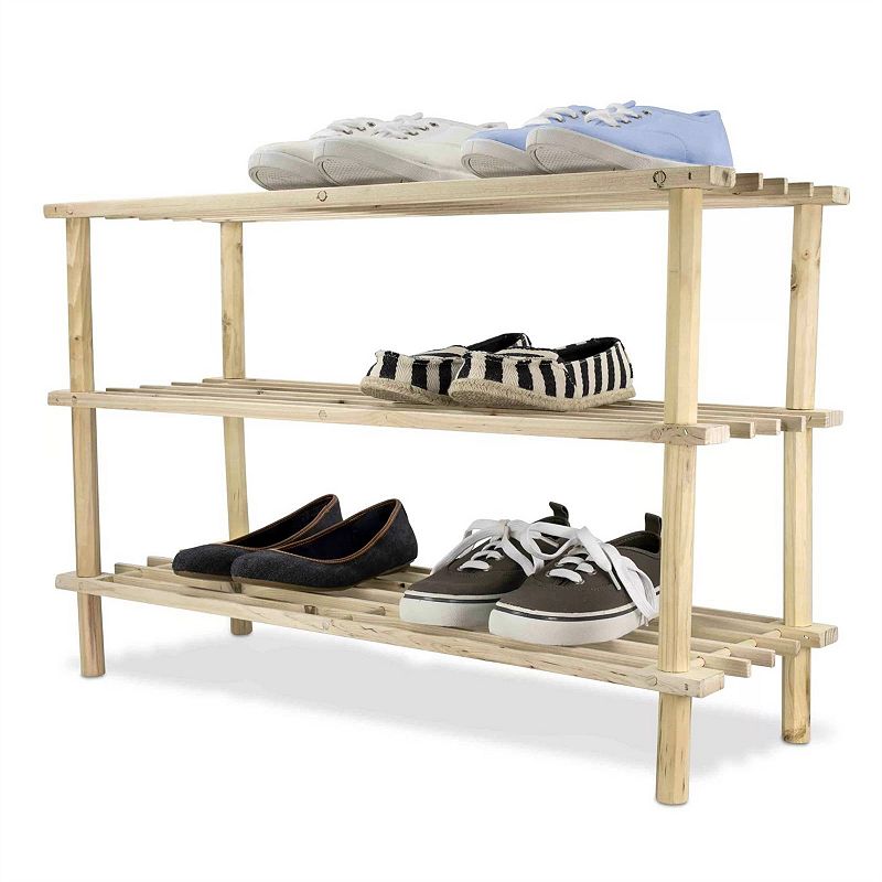 Solid Pine Wood 3-tier Shoe Rack - Holds Up To 12 Pair Of Shoes