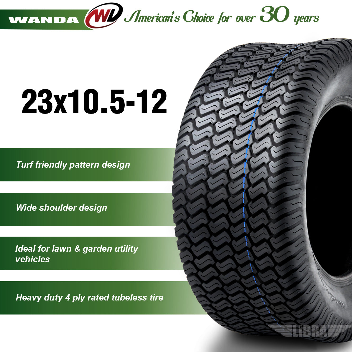 2 New 23x10.5-12 Lawn Mower Golf Cart Turf Tires P332 /4PR - 13049