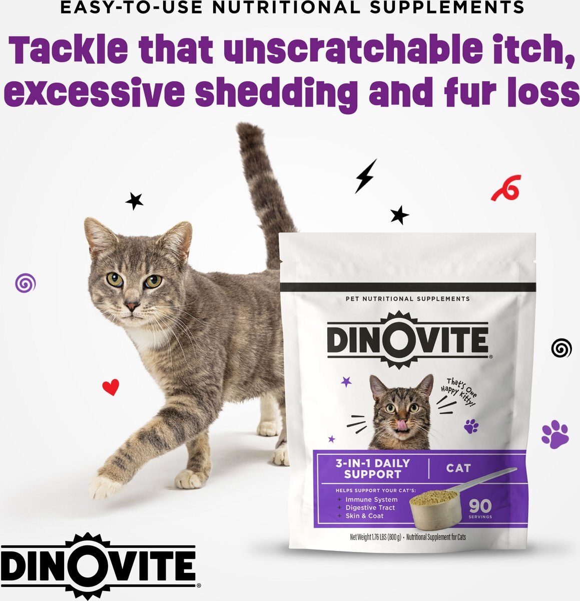 Dinovite Daily Nutritional Supplement for Cats， 12.2-oz bag