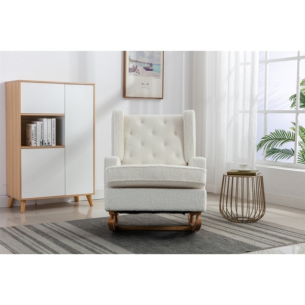 Contemporary Style Living Room Comfortable Polyester with Upholstery Rocking Chair Accent Chair with Solid Rubber Wood Legs