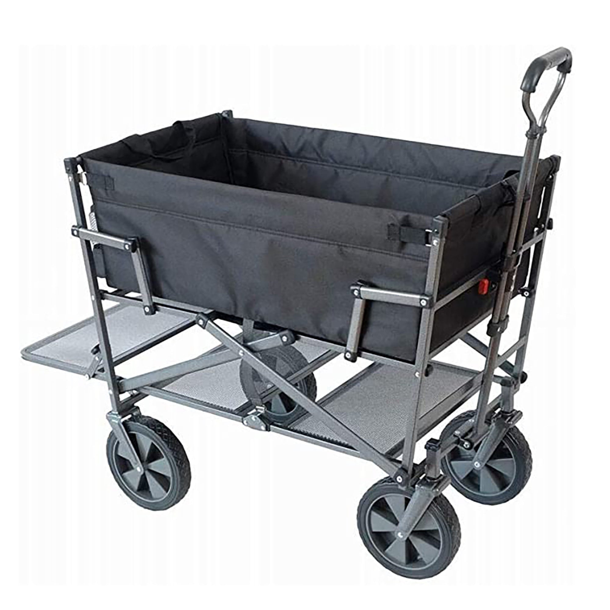 Mac Sports Double Decker Wagon: Black - Collapsible Outdoor Utility Garden Cart， 150 Lb Capacity， 32.5 x 17.5 x 10.5