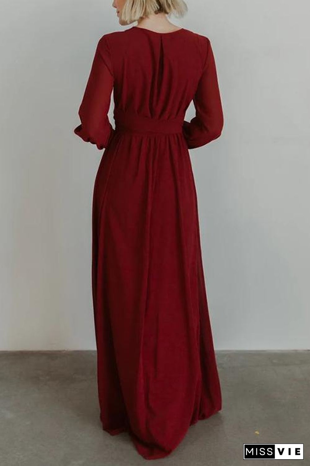 Button Puff Sleeve Belted Maxi Dress