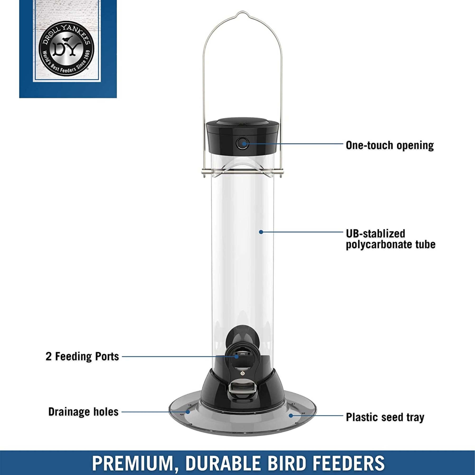 Droll Yankees Onyx Clever Clean Bird Feeder w/Easy Opening， 1# capacity， 13 in.