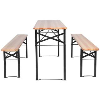 ANGELES HOME Natural Rectangle Metal Outdoor Picnic Table with 2 Benches M70-8OP433