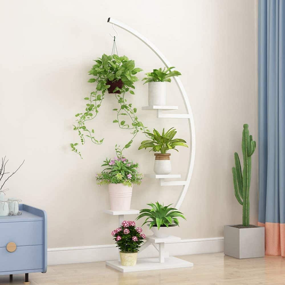 5-Tier Metal Plant Stand， Curved Metal Display Rack for Garden， Patio， Balcony (White 2-Pack) B08NZ7QQ6B