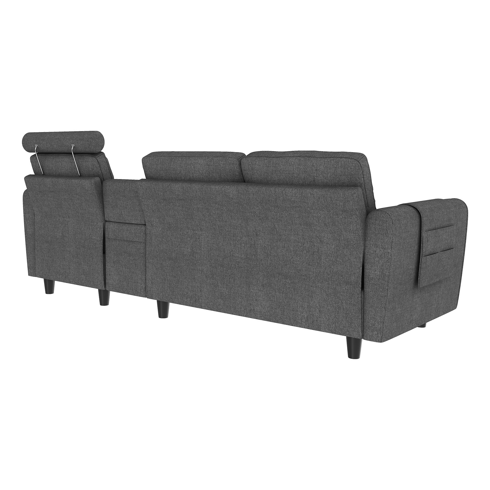 HONBAY Reversible Sectional Sofa Modern Upholstered L Shaped Couch with Cup Holders & Storage Console for Living Room, Grey