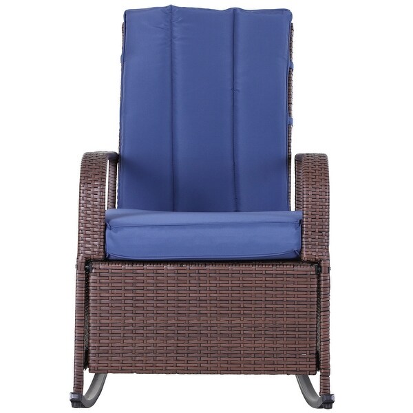 Outsunny Outdoor Wicker Rattan Recliner Rocking Cushioned Chair with Footrest and 135 Degrees of Comfort