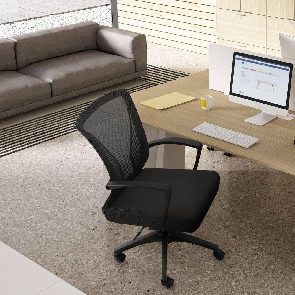 LACOO Office Black Mid Back Swivel Lumbar Support Desk Computer Ergonomic Mesh Chair with Armrest T-OCNC7510