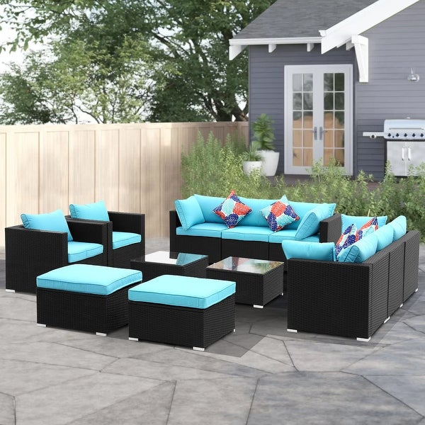 Zenova 12 Pcs Outdoor Patio Rattan Sofa Sectional Set - Overstock - 33151505