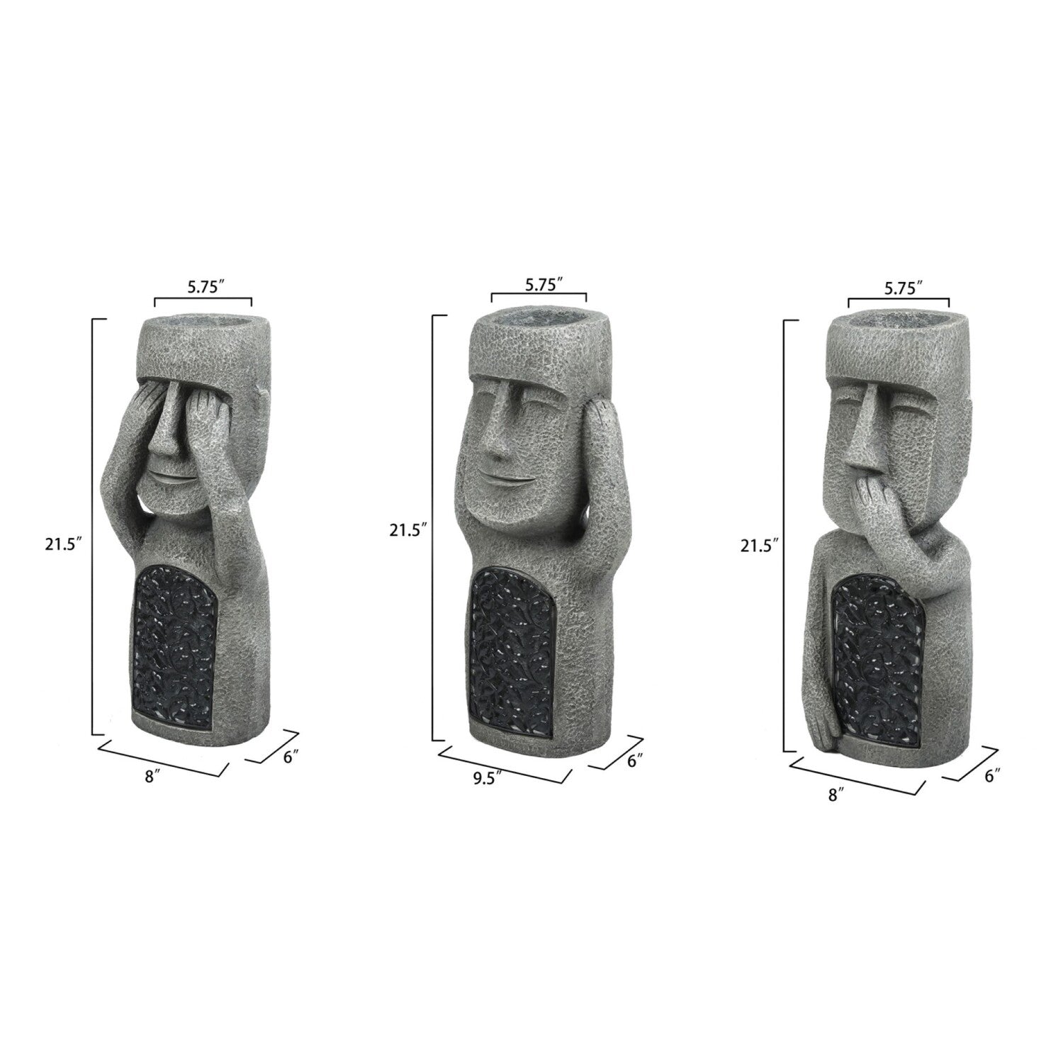 Luxen Home 21" Gray MgO Easter Island Garden Statues (3 Pieces)