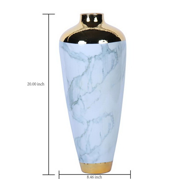 Elegant Celadon Marble Ceramic Vase with Gold Acce...