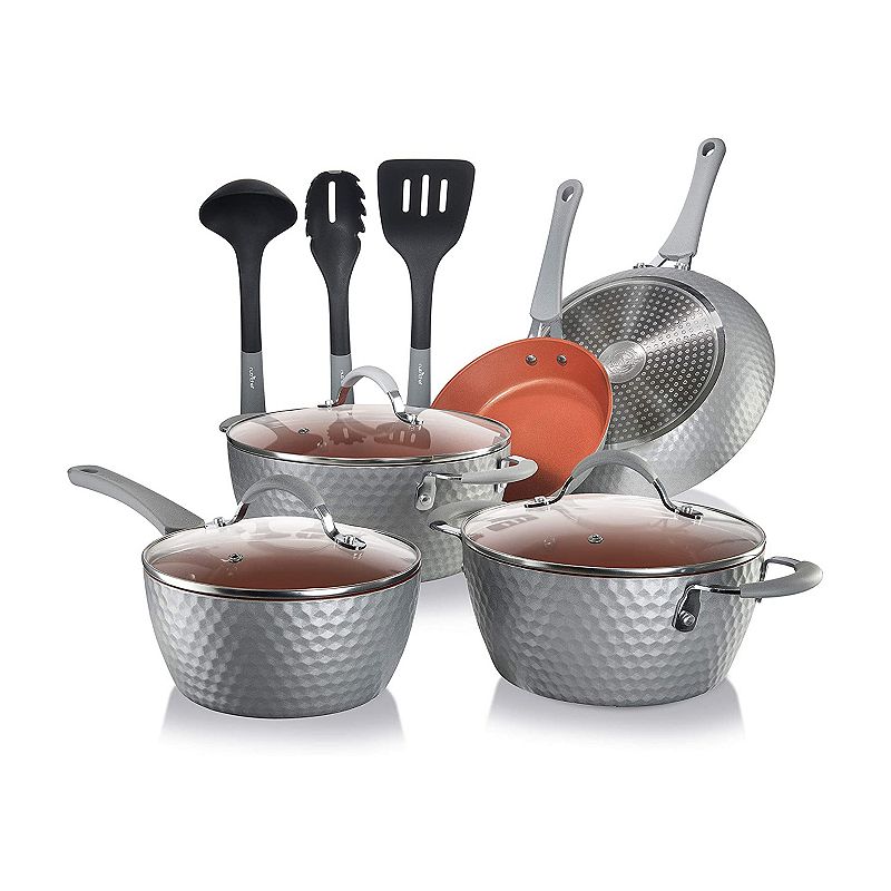 Nutrichef 11 Piece Nonstick Diamond Pattern Kitchen Cookware Pot and Pan Set