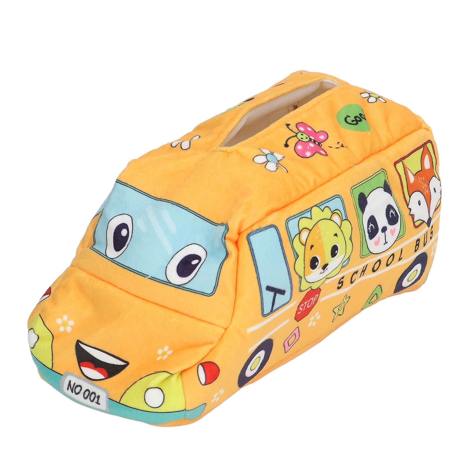 Baby Tissue Box School Bus Shape Educational Interesting Plush Material  Sensory Toy for Infants