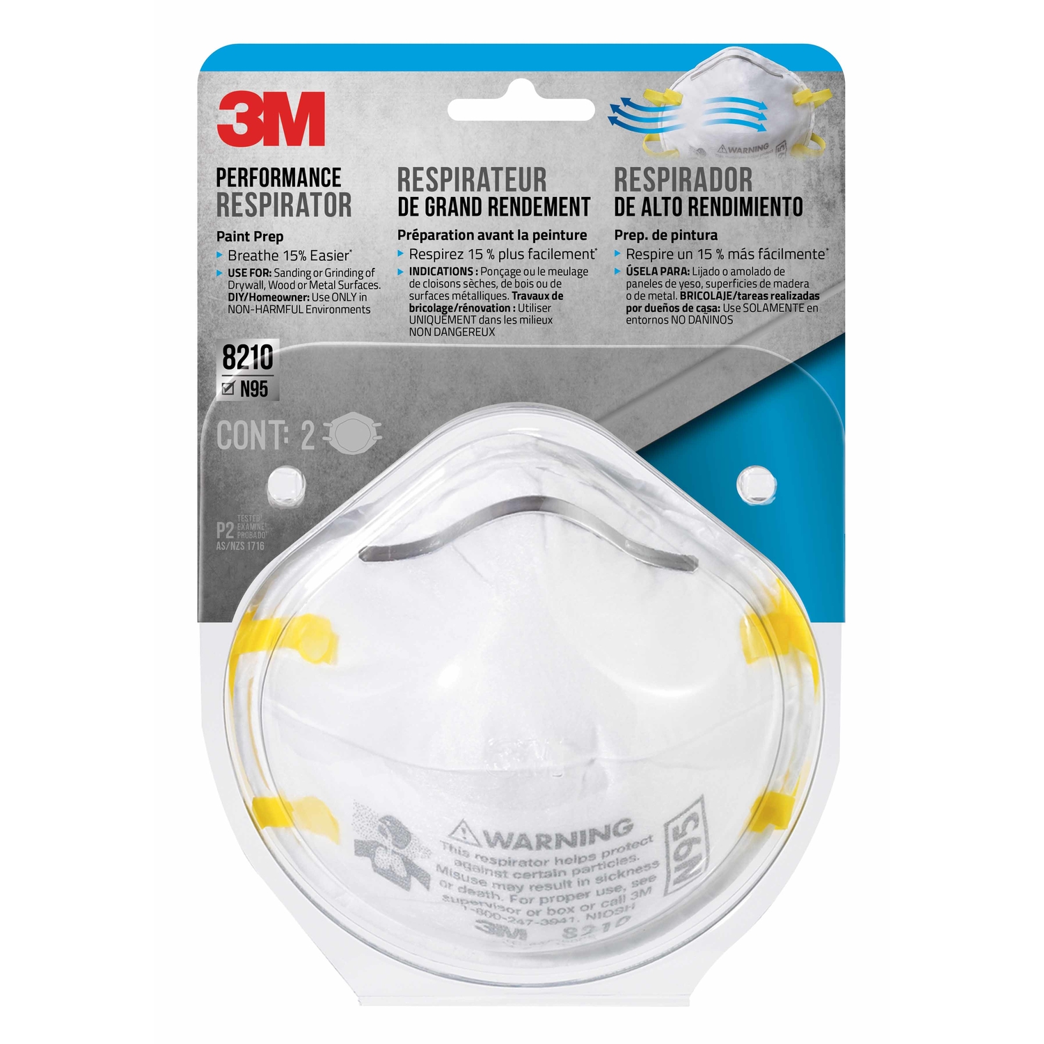 3M N95 Paint Prep Cup Disposable Respirator White One Size Fits All 2 pc