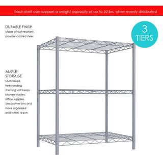 Home Basics Gray 3-Tier Metal Wire Shelving Unit (21 in. W x 32 in. H x 14 in. D) HDC51900